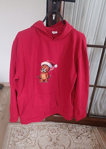 Kırmızı Kapüşonlu Kadın Sweatshirt - Görsel 3