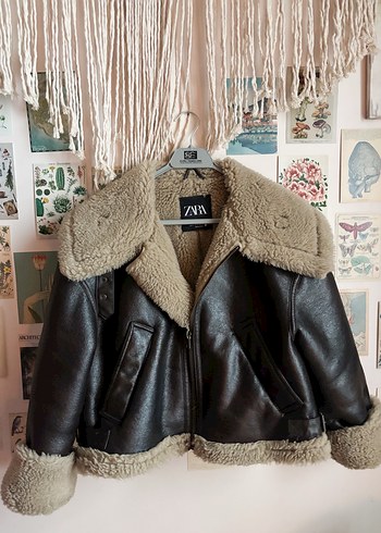 Zara suni kürk biker ceket