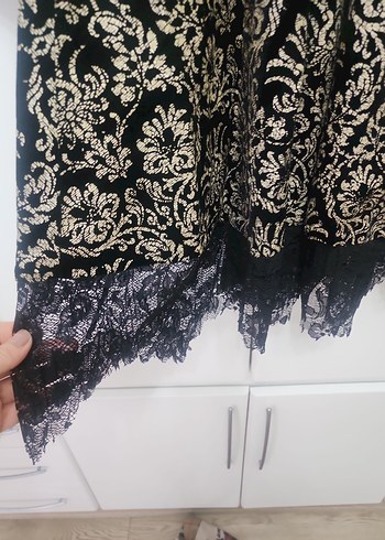 m Beden Uzun Siyah Dantel Desenli Gotik Abiye Elbise