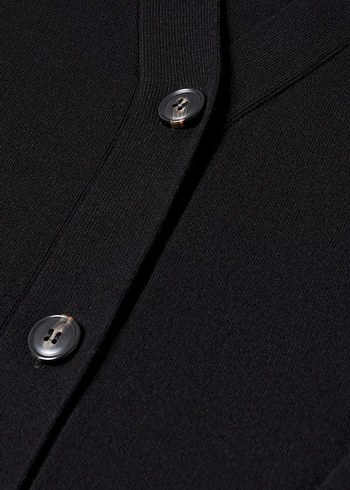 Siyah Düğmeli V Yaka Midi Kadın Hırka - Görsel 3