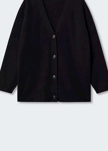 Siyah Düğmeli V Yaka Midi Kadın Hırka - Görsel 2