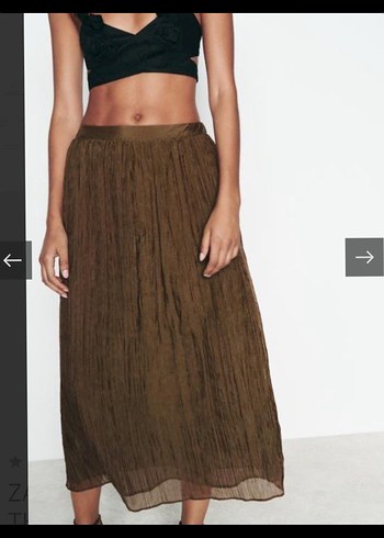 Zara Kadın Bej Uzun Pilili Keten Etek - Görsel 2
