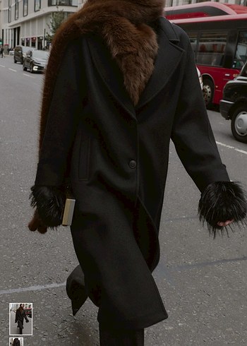 Siyah Uzun Düğmeli Kaban - Görsel 3