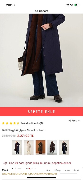 Heqa şişme mont uzun lacivert