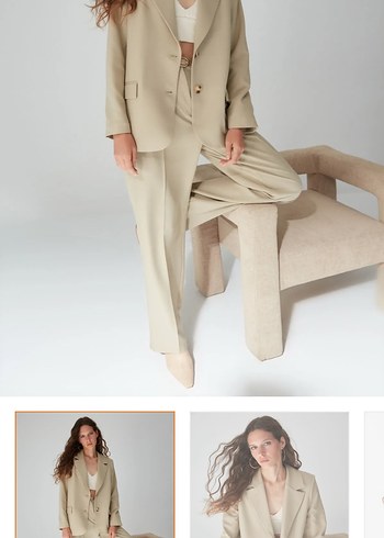 Trendyol & Milla Bej Düğmeli Kadın Midi Blazer Ceket