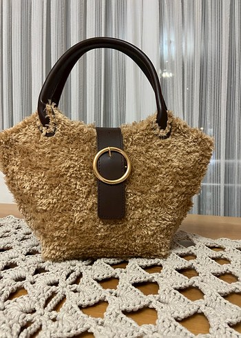Kahverengi Kürklü Örgü Kadın Çanta - Görsel 2