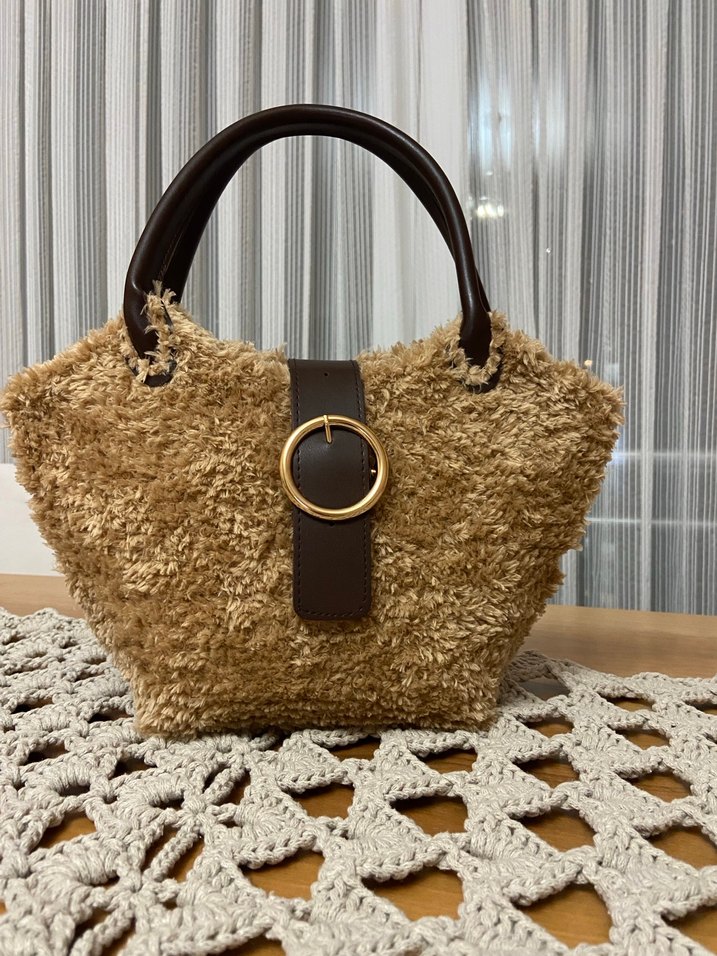 Kahverengi Kürklü Örgü Kadın Çanta - Görsel 2