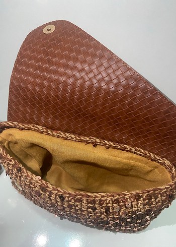 Kahverengi Parlak Deri pullu Kadın Clutch Çanta - Görsel 3