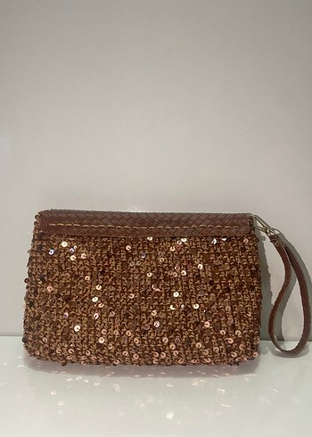 Kahverengi Parlak Deri pullu Kadın Clutch Çanta - Görsel 2