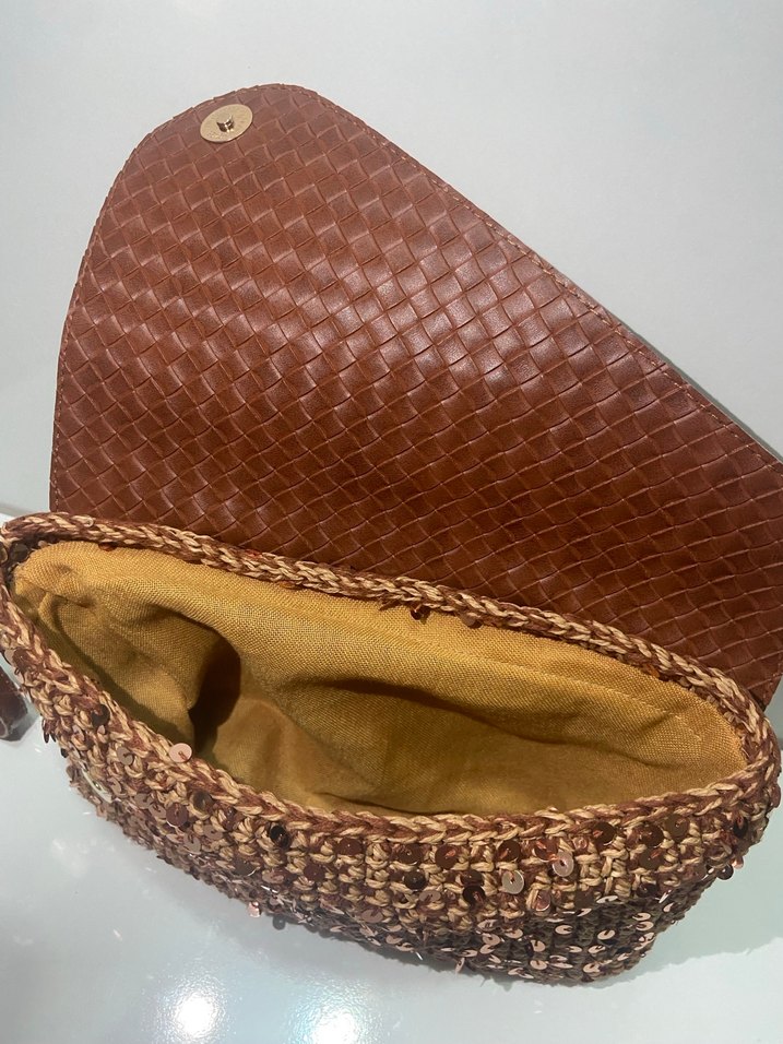 Kahverengi Parlak Deri pullu Kadın Clutch Çanta - Görsel 3