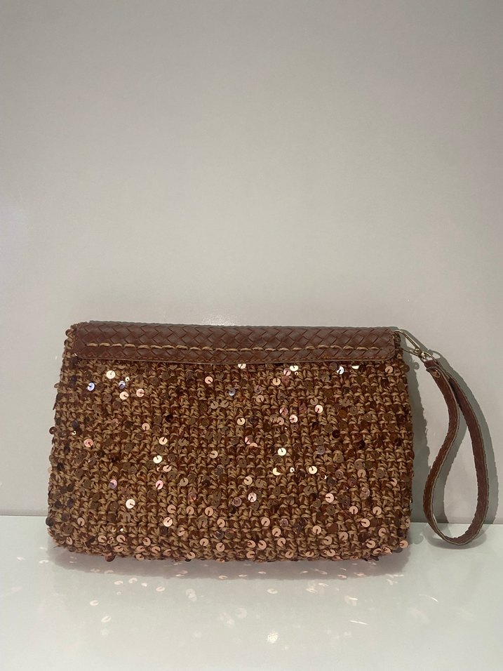 Kahverengi Parlak Deri pullu Kadın Clutch Çanta - Görsel 2