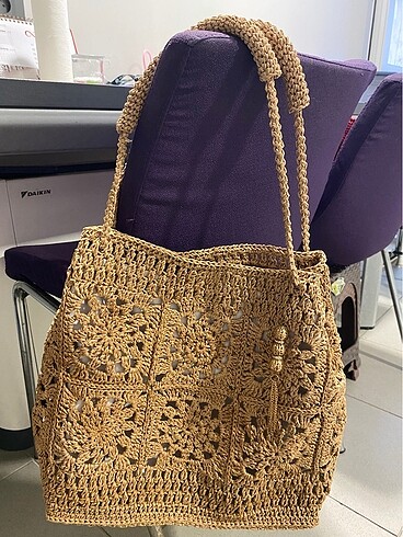 Motıflı hasır canta - Görsel 2