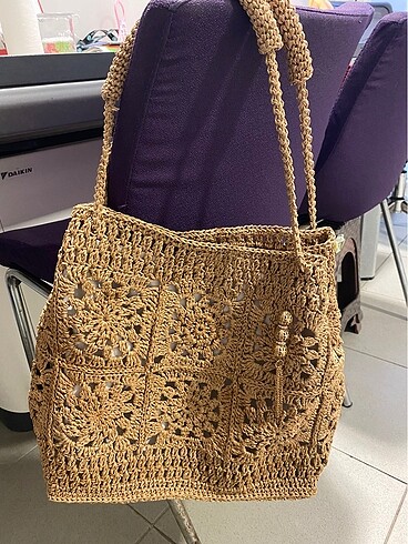 Motıflı hasır canta - Görsel 3