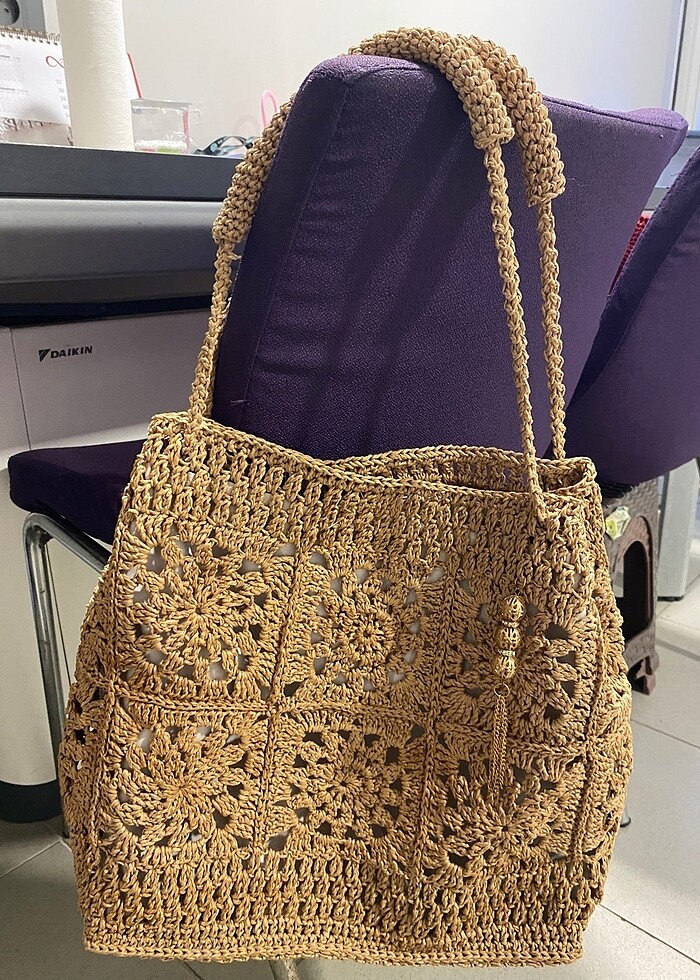 Motıflı hasır canta - Görsel 2