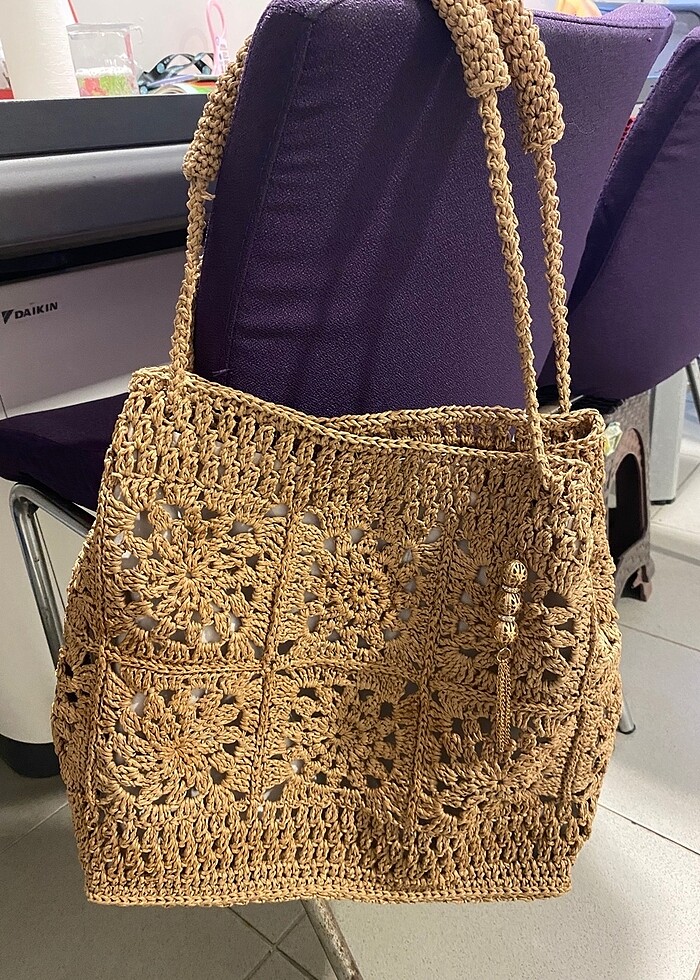 Motıflı hasır canta - Görsel 3