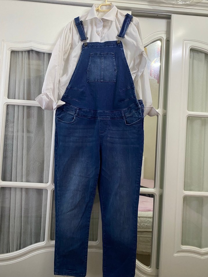 Mavi Kot Midi Bol Kesim Kadın Salopet - Görsel 2