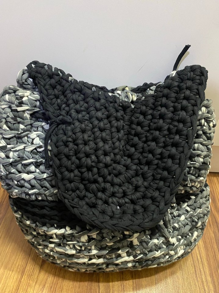 Gri Örgü Bohem Kadın Çanta - Görsel 3