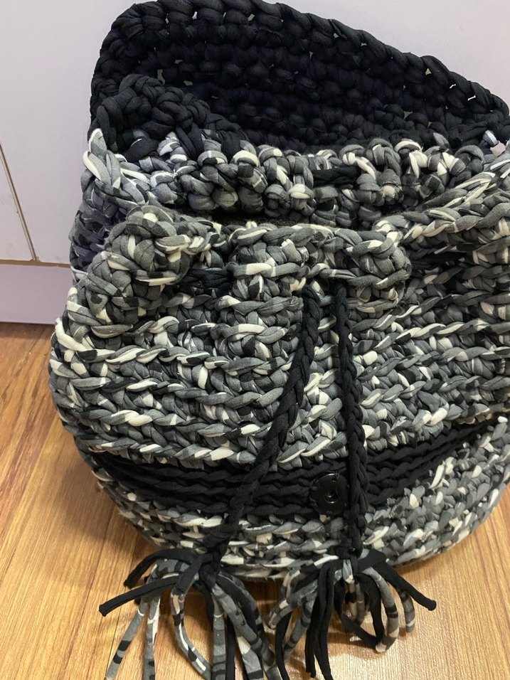 Gri Örgü Bohem Kadın Çanta - Görsel 2