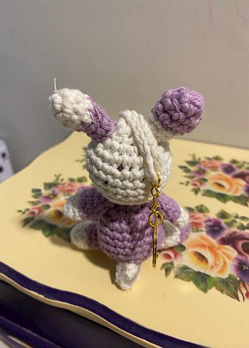 Pastel Mor Örgü Tavşan anahtarlık - Görsel 3