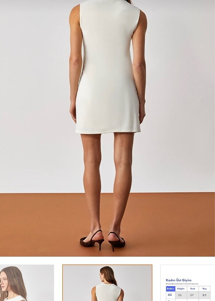 Bisiklet Yaka Sıfır Kol Krem Elbise - Görsel 3