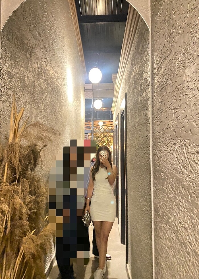 Bisiklet Yaka Sıfır Kol Krem Elbise - Görsel 4