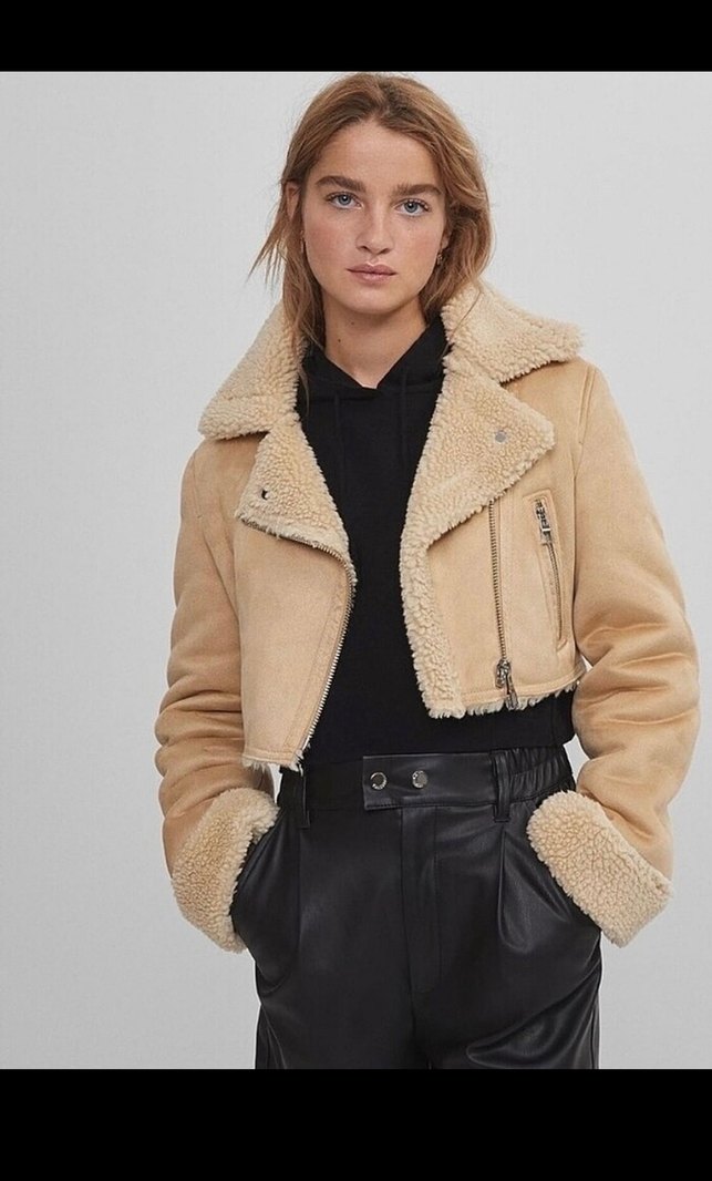 Kürklü Kısa Bej Kadın Ceket - Görsel 2