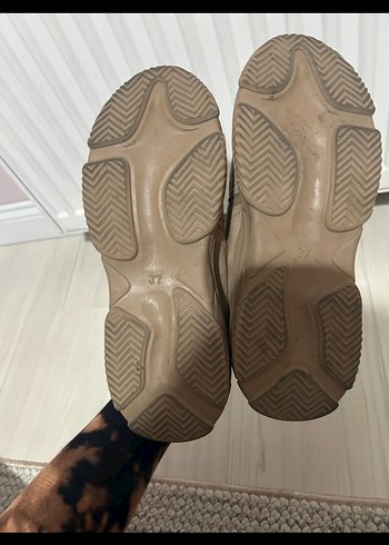 Bej Platform Topuklu Bağcıklı Kadın Spor Ayakkabı - Görsel 4