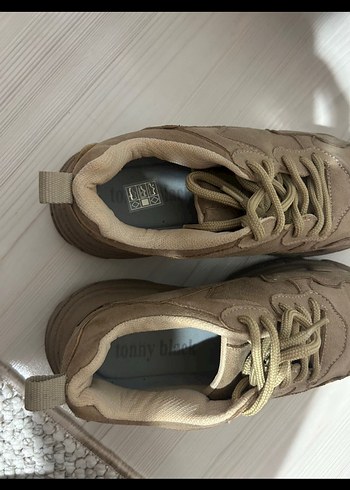 Bej Platform Topuklu Bağcıklı Kadın Spor Ayakkabı - Görsel 6