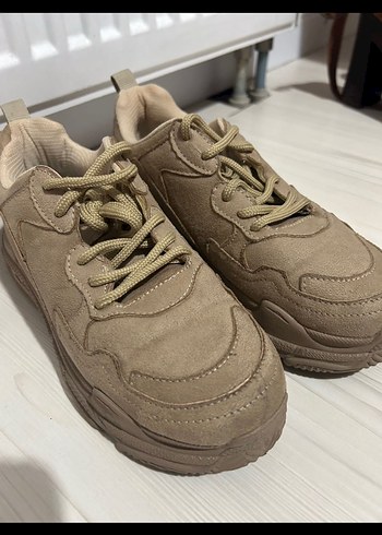 Bej Platform Topuklu Bağcıklı Kadın Spor Ayakkabı - Görsel 7