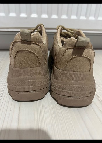 Bej Platform Topuklu Bağcıklı Kadın Spor Ayakkabı - Görsel 5