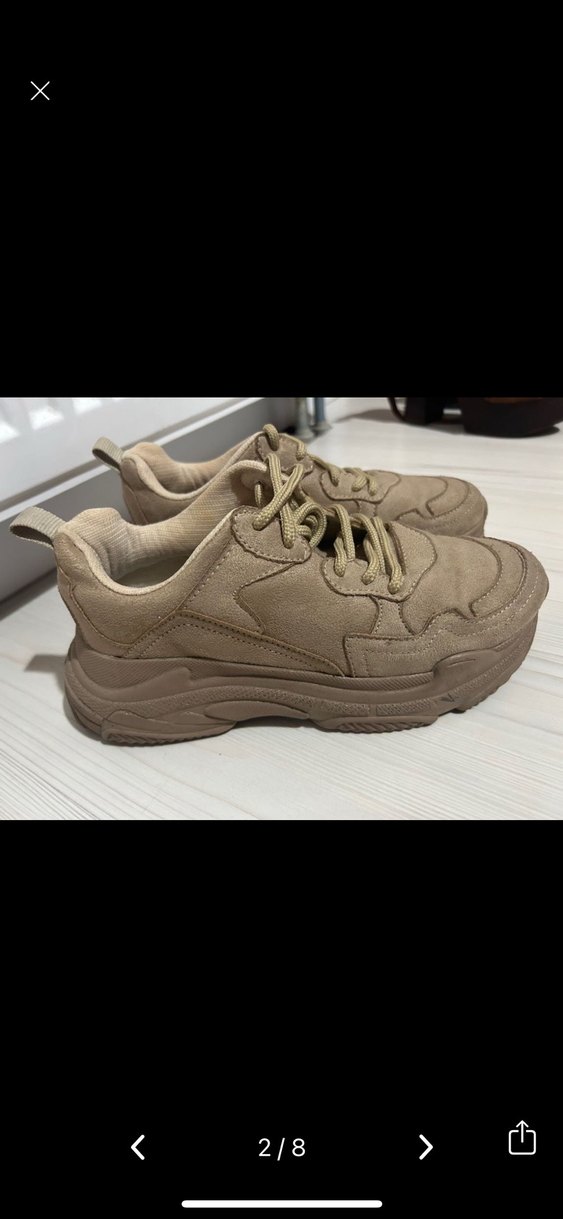 Bej Platform Topuklu Bağcıklı Kadın Spor Ayakkabı - Görsel 3