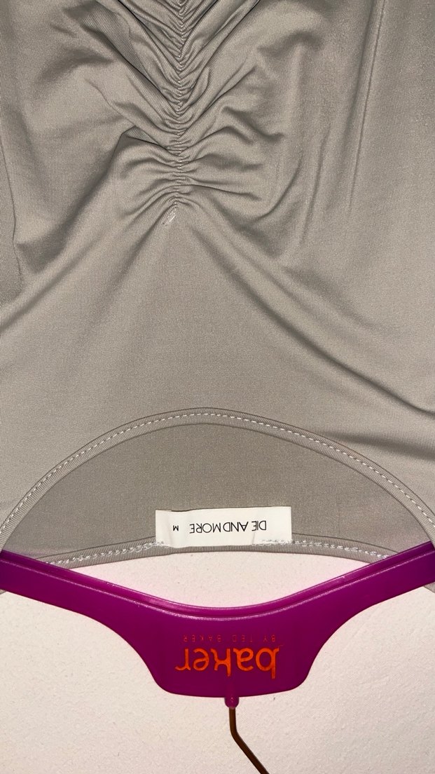 Uzun Kollu Gri Drapeli bsiiklet Yaka önden dekolteli elbise - Görsel 2