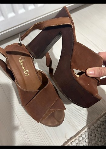 Kahverengi Süet Platform Topuklu Kadın Ayakkabı - Görsel 4