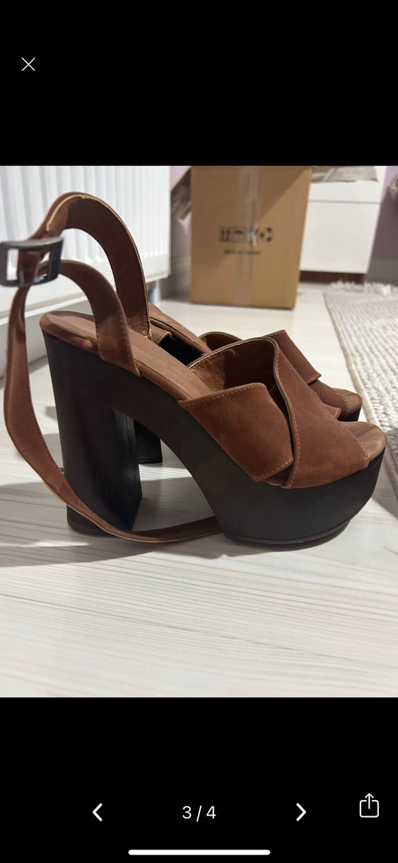 Kahverengi Süet Platform Topuklu Kadın Ayakkabı - Görsel 2