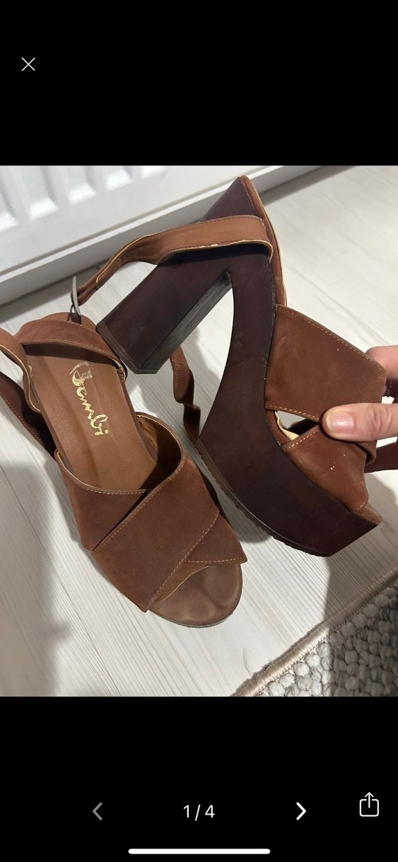 Kahverengi Süet Platform Topuklu Kadın Ayakkabı - Görsel 4