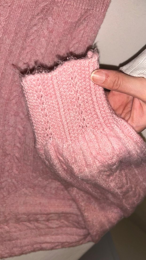 Pembe V Yaka Örgü Kadın Kazak - Görsel 3