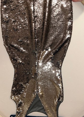 Gri pul payet Kadın Abiye Elbise - Görsel 5