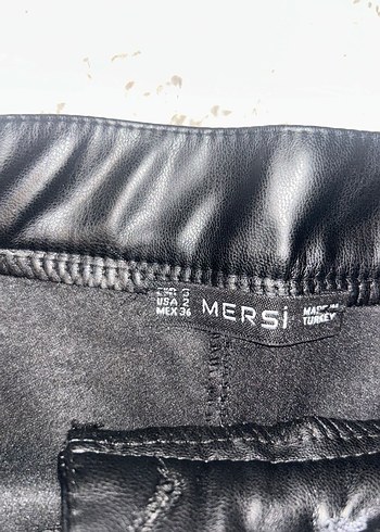 Deri Siyah Midi paçada yırtmaç detaylı Kadın Pantolon - Görsel 5