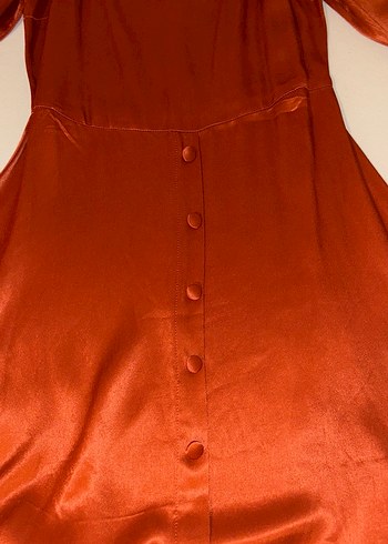 U Yakalı, Drapeli, Uzun Kollu kiremit Midi Elbise - Görsel 3