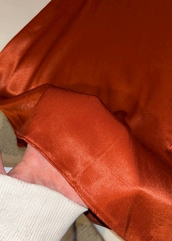 U Yakalı, Drapeli, Uzun Kollu kiremit Midi Elbise - Görsel 4