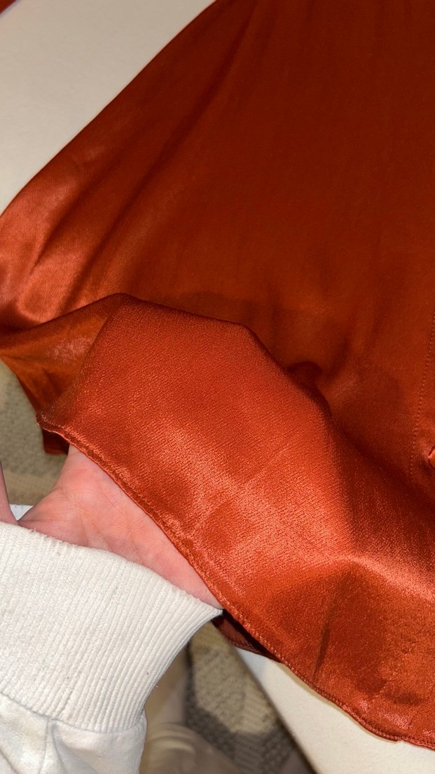 U Yakalı, Drapeli, Uzun Kollu kiremit Midi Elbise - Görsel 4