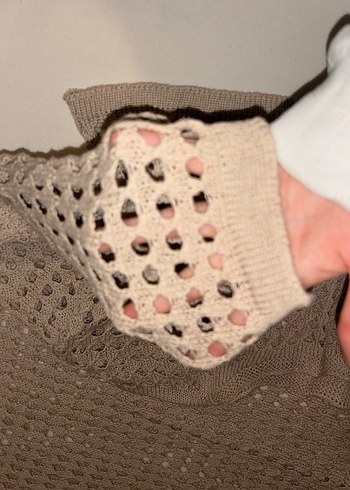 Bej Örgü Bohem Uzun Kollu Kadın Kazak etek takım - Görsel 3