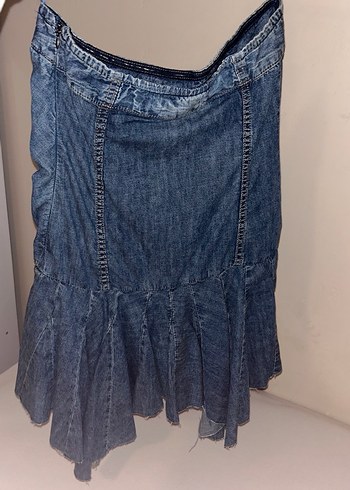 Kadın Lacivert Pileli Midi Denim straples Elbise - Görsel 9