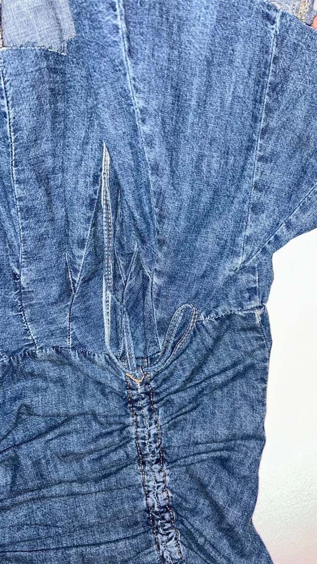 Kadın Lacivert Pileli Midi Denim straples Elbise - Görsel 3