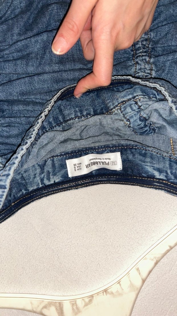 Kadın Lacivert Pileli Midi Denim straples Elbise - Görsel 5