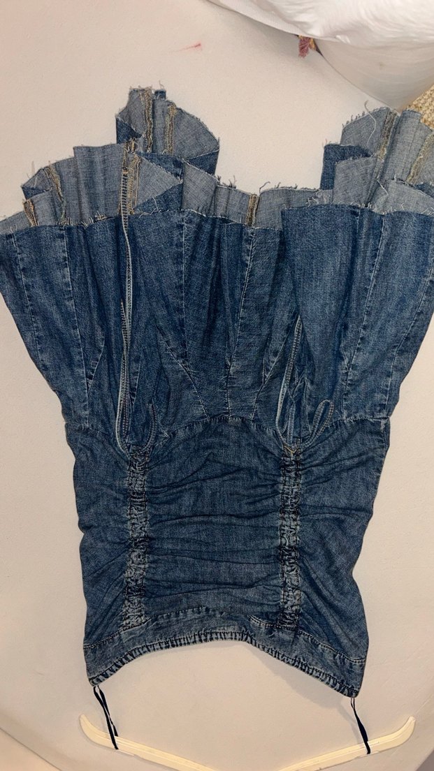 Kadın Lacivert Pileli Midi Denim straples Elbise - Görsel 2