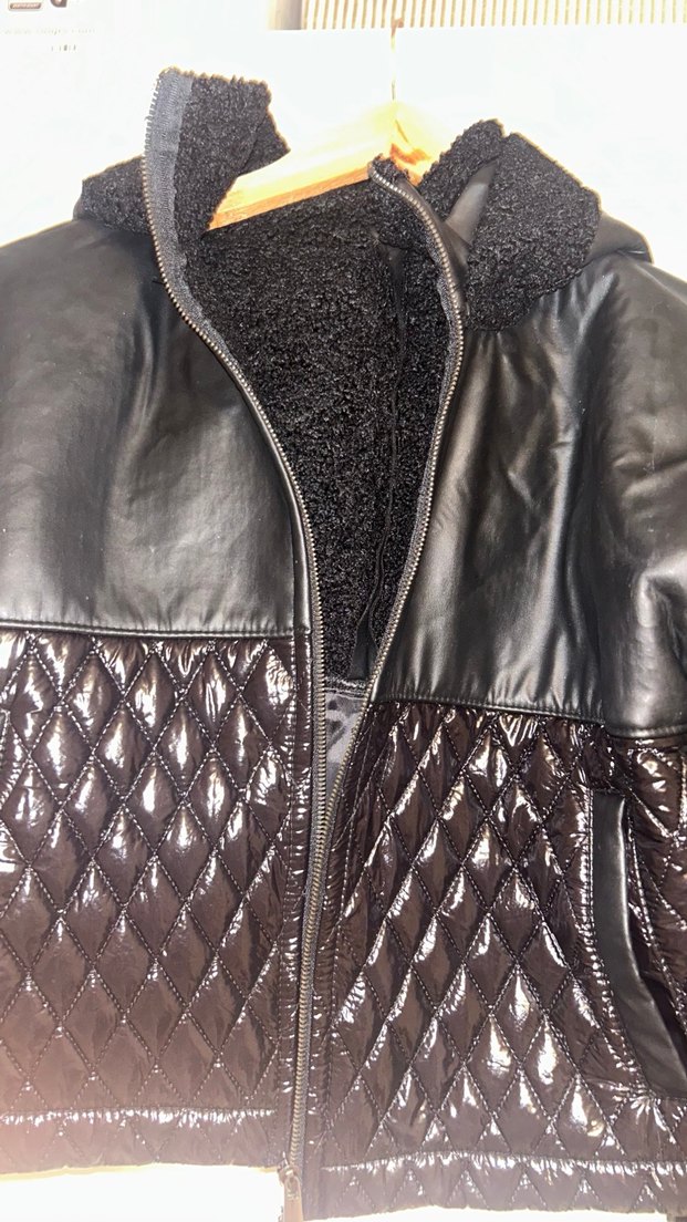 ÖZEL TASARIM Kürk Detaylı Siyah Deri Biker Ceket - Görsel 2