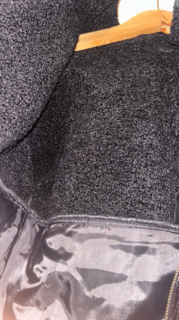 ÖZEL TASARIM Kürk Detaylı Siyah Deri Biker Ceket - Görsel 5