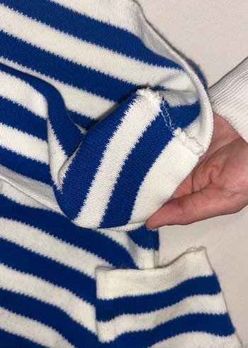 Mavi Beyaz Çizgili Kadın Triko - Görsel 2