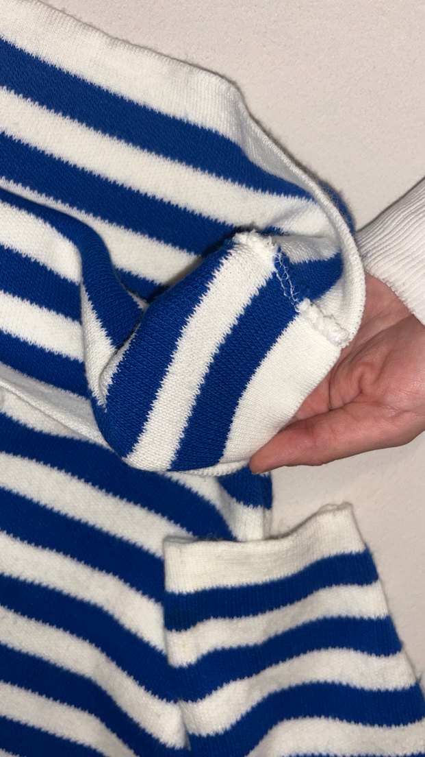 Mavi Beyaz Çizgili Kadın Triko - Görsel 2